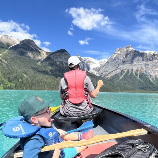 Canoeing at Emerald Lake in Banff.